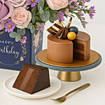 Birthday Roses Vase Arrangement and Chocolate Cake