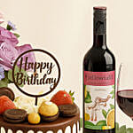 Birthday Flowers Cake and Wine