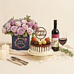 Birthday Gift Set - Roses Cake and Wine