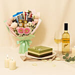 Dubai Chocolate Cake Flowers and Wine Combo