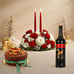 Candle and Flower Centerpiece with Wine and Fruity Plum Cake
