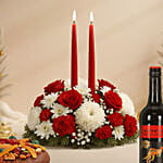 Candle and Flower Centerpiece with Wine and Fruity Plum Cake