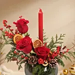 Elegant Christmas Candle Floral Bowl Arrangement
