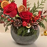 Elegant Christmas Candle Floral Bowl Arrangement