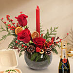 Elegant Christmas Candle Floral Bowl - Moet Mini and Bento Xmas Cake