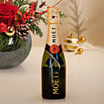 Elegant Christmas Candle Floral Bowl - Moet Mini and Plum Cake Bundle