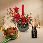 Elegant Christmas Candle Floral Bowl - Moet Mini and Plum Cake Set