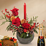 Elegant Christmas Candle Floral Bowl - Moet Mini and Plum Cake Set