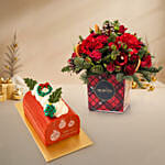 Seasons Greetings Floral Box and Log Cake Bundle