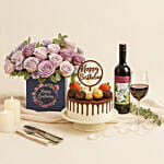 Birthday Gift Set - Roses Cake and Wine