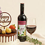 Birthday Gift Set - Roses Cake & Wine Combo