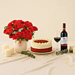 Scrumptious Red Velvet Cake with Wine & Flowers