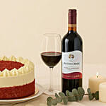 Scrumptious Red Velvet Cake with Wine & Flowers