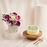 Elegant Flowers & Chocolate Cake New Year Combo