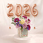 New Year Floral Arrangement with 2026 Balloon Bundle