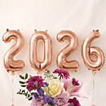 New Year Floral Arrangement with 2026 Balloon Bundle
