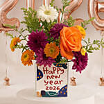 New Year Floral Arrangement with 2026 Balloons Gift