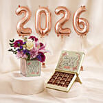 New Year Flowers Chocolates n Balloon Celebration Set
