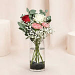 Rosy Carnation Delight in Cylindrical Vase