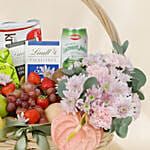 Delighful Fruits Chocolates and Flower Basket