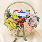 Delighful Fruits Chocolates and Flower Basket