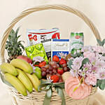 Delighful Fruits Chocolates and Flower Basket