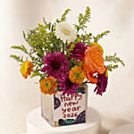 New Year Flowers and Wine Gift Set