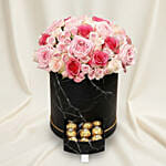 Stylish Box Of Pink Roses and Chocolates