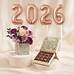 New Year Flowers Chocolates & Balloon Celebration Combo