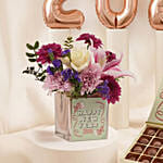 New Year Flowers Chocolates & Balloon Celebration Set