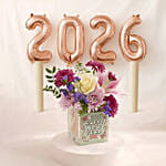 New Year Floral Arrangement with 2026 Balloon Bundle