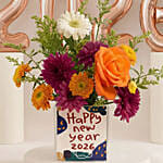 New Year Floral Arrangement with 2026 Balloons Gift