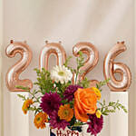 New Year Floral Arrangement with 2026 Balloons Gift