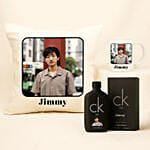 Personalised Photo Cushion and Mug with Calvin Klein Be Perfume Gift Set