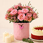Pink Perfection Blooms with Wine and Cake