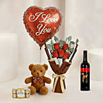 Adorable Love Gift Combo Arrangement with Wine