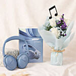 BOSE Quiet Comfort Headphone Blue and Flowers Bouquet Gift