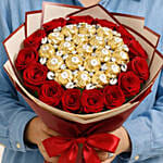 Red Roses & Ferrero Rocher Chocolate Bouquet Gift Combo