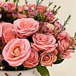 Pink Perfection Blooms Roses in White Heart Vase