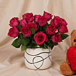 Romantic Dark Pink Roses & Teddy