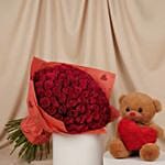 75 Dark Pink Roses & Teddy