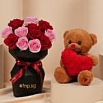 Roses Blush for Valentines With Teddy