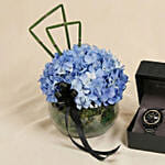 Luxury Blue Hydrangea Flowers with Titan Men’s Watch