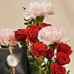 Titan Watch and Flowers Gift for Her
