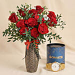 Valentines Day Roses and Watch Gift For Him