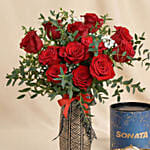 Valentines Day Roses and Watch Gift For Him