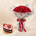 Valentine&rsquo;s Special 50 Roses Bouquet with Cake