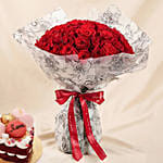 Valentine’s Special 50 Roses Bouquet with Cake