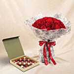 Valentine&rsquo;s Special 50 Roses Bouquet with Chocolates