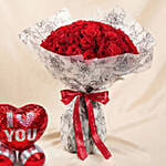 Valentine’s Special 50 Roses Bouquet with Cushion